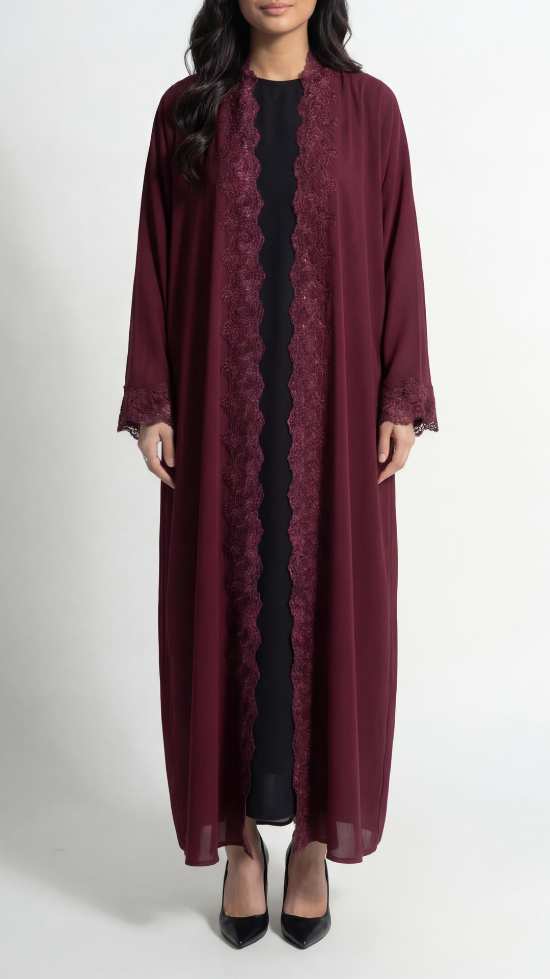 Ayla Burgundy Lace Abaya