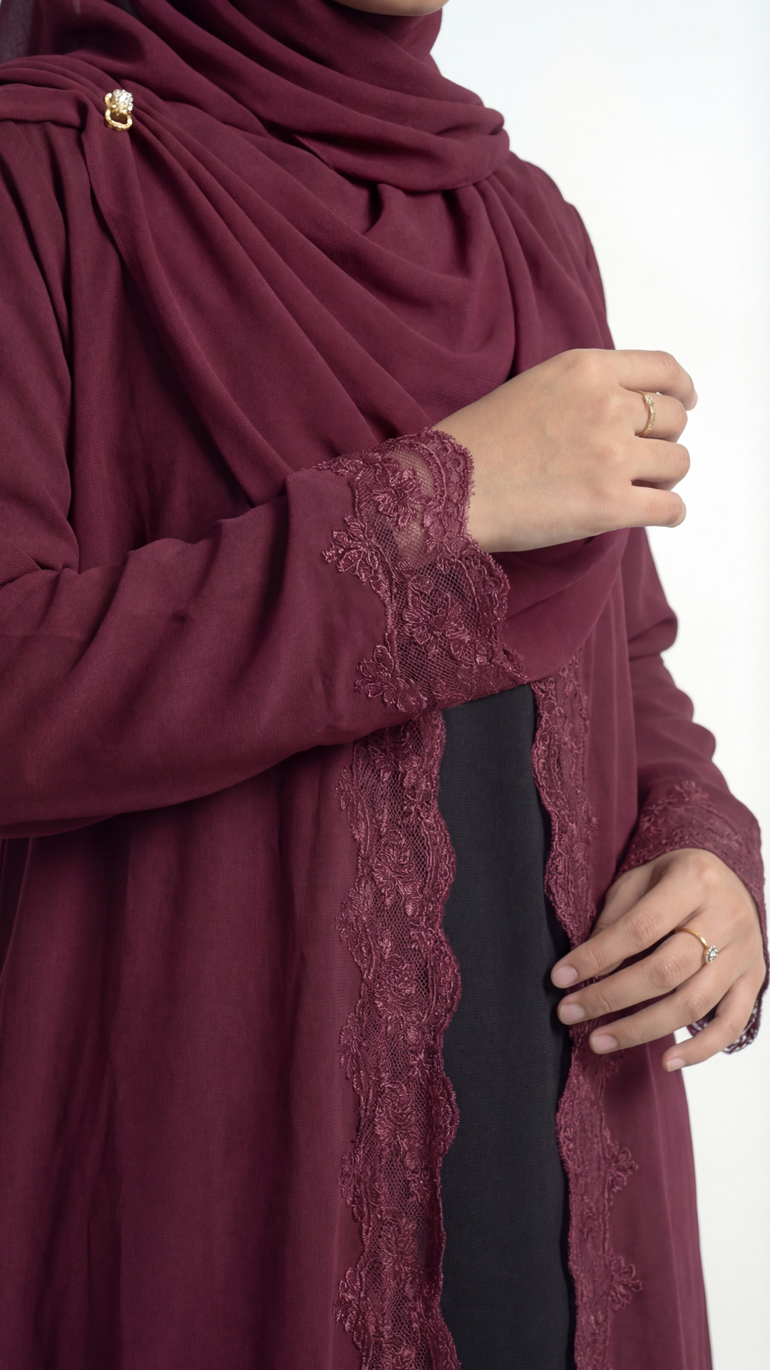 Ayla Burgundy Lace Abaya