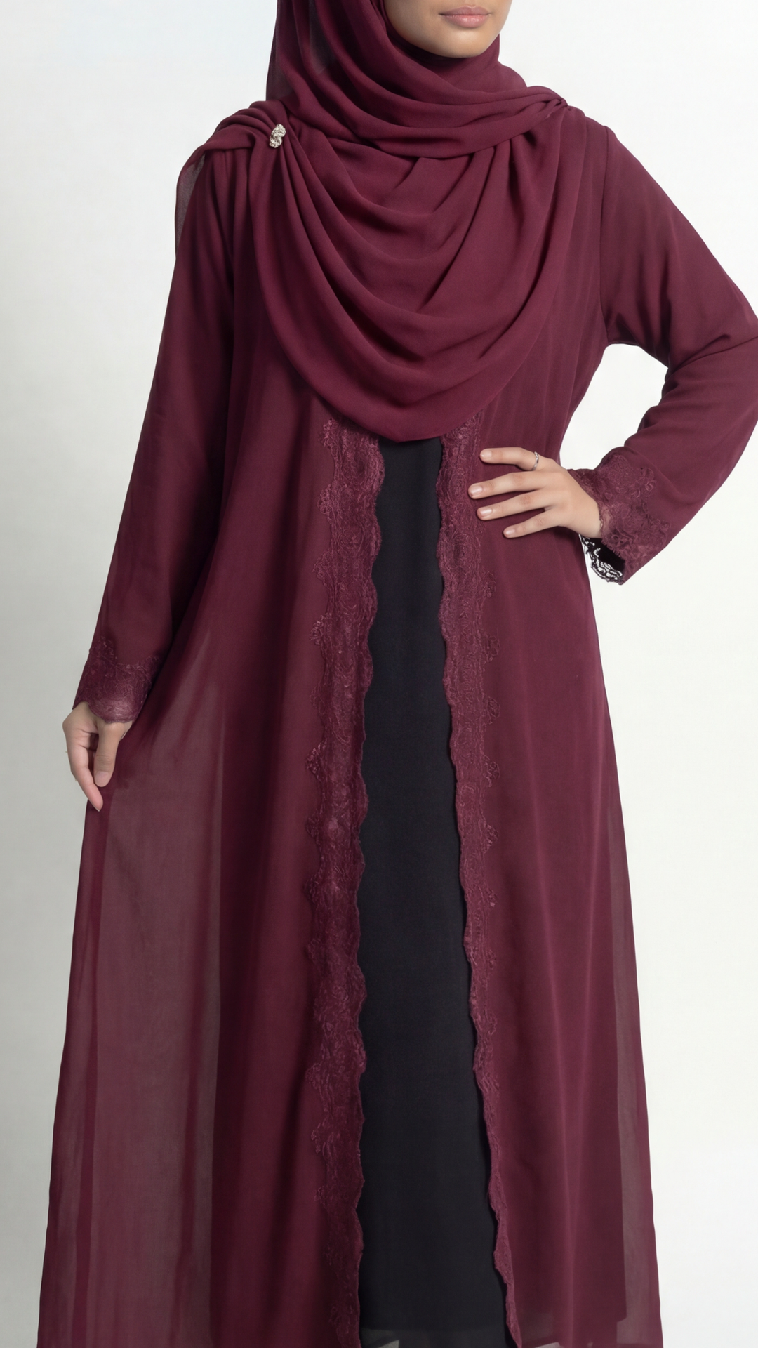 Ayla Burgundy Lace Abaya